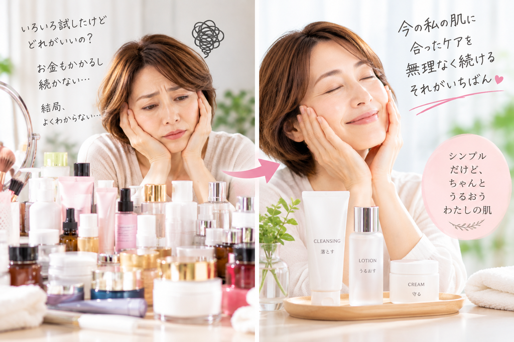 40代・50代は今の肌に合ったシンプルなスキンケアをスタート。たくさんの化粧品から今の肌に合ったシンプルなスキンケアへ見直す40代・50代女性