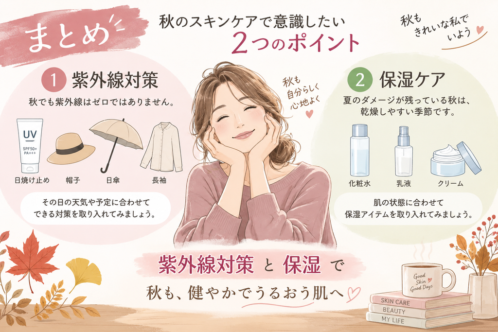 秋こそ紫外線に注意!40代・50代が続けたい秋のUV対策 秋のスキンケア|紫外線対策と保湿の2つのポイント 秋の紫外線対策と保湿ケアのポイント